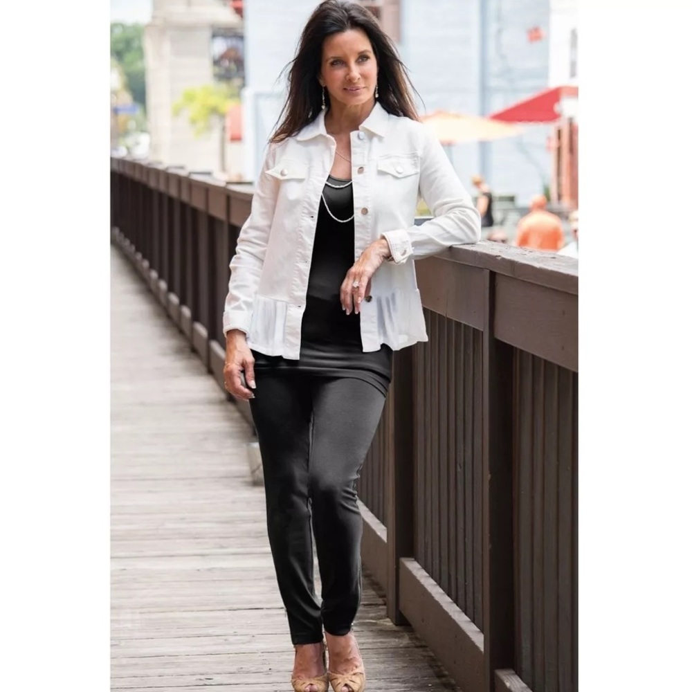 Simply Noelle Jean Jacket Ruffle Lace Back Button Up Lightweight white L/XL